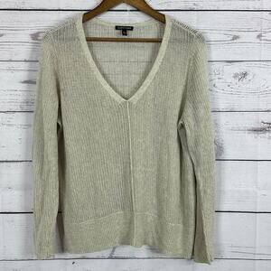 Eileen Fisher Sweater Womens Large Beige Open Knit Beachy Tencel Merino Wool